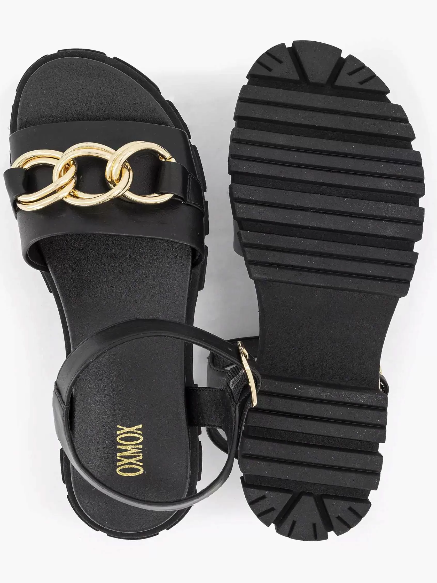 Oxmox Sandalen>E Chunky Sandaal Sierketting Zwart