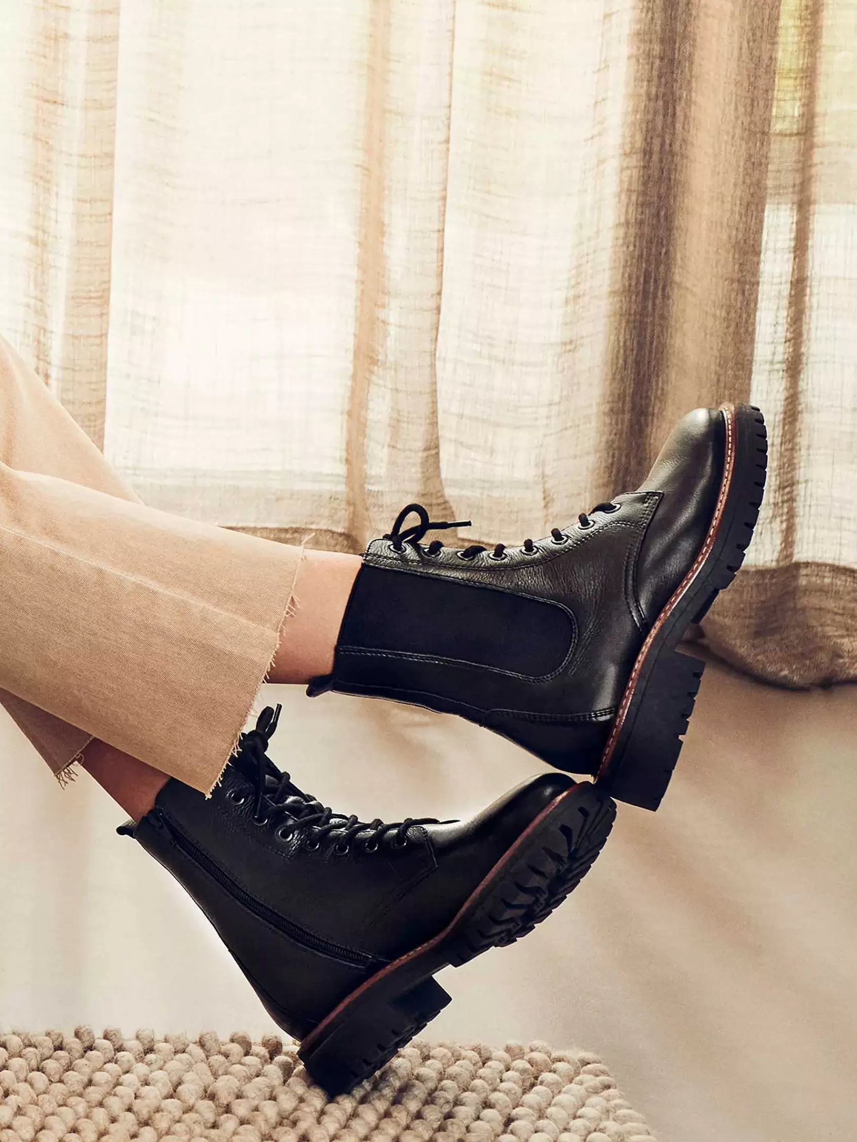 5th Avenue Enkellaarzen & Boots>E Leren Veterboot Zwart