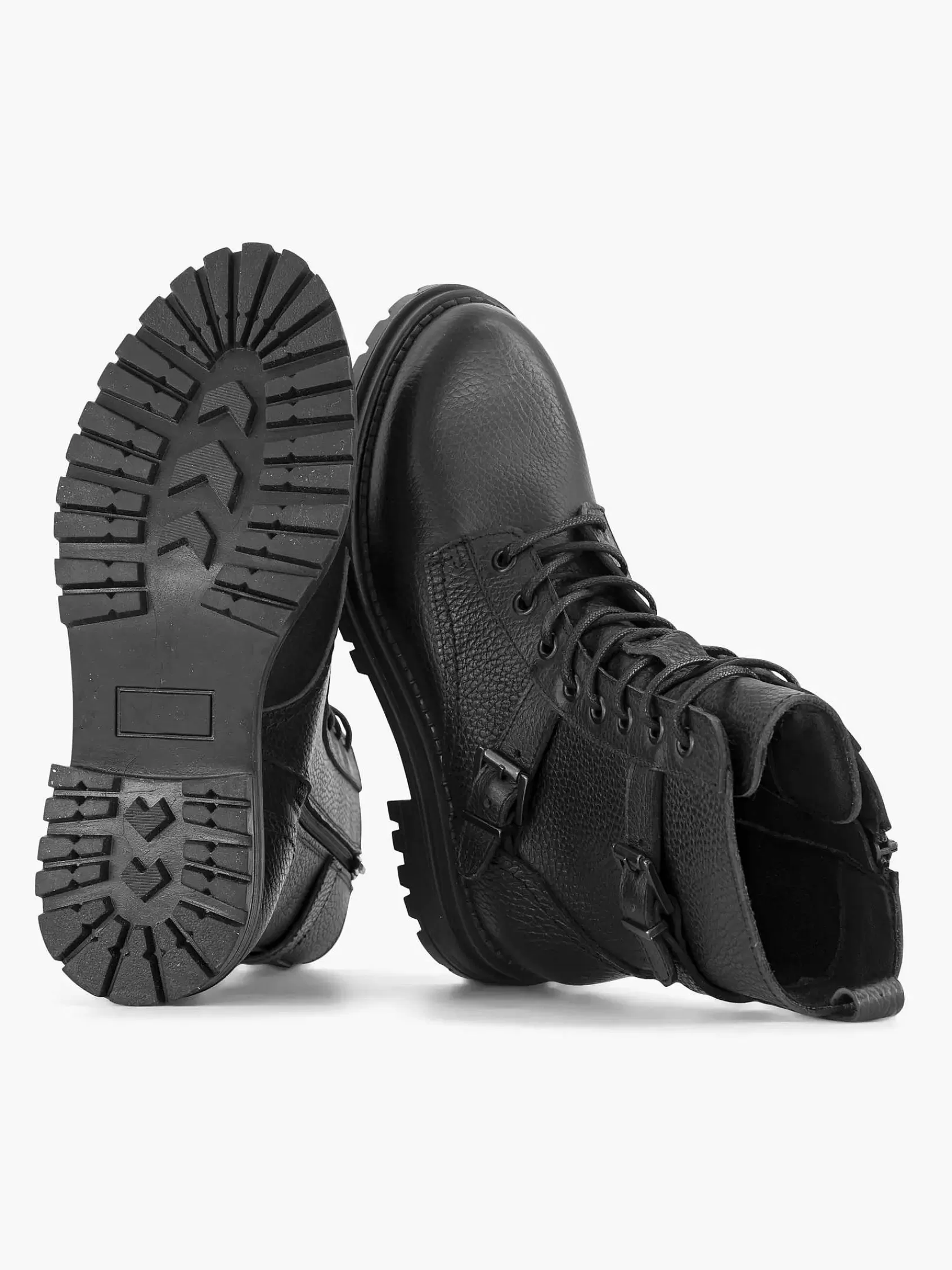 Oxmox Enkellaarzen & Boots>E Leren Veterboot Gesp Zwart