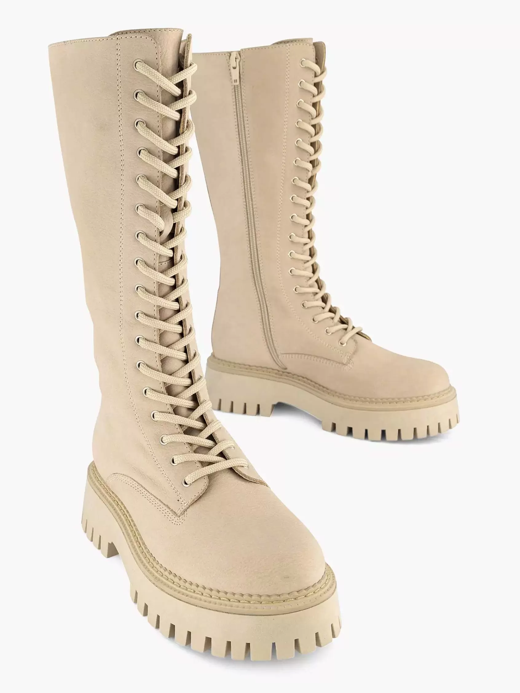 Oxmox Laarzen>Lange Leren Veterboot Beige